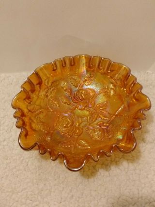 Imperial Carnival Glass Marigold Iridescent Open Rose Pattern 3 Footed Bowl