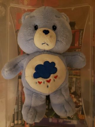 Care Bears 2002 Grumpy Bear Plush Blue Stuffed Animal Toy 13 " Long 9 " Sitting