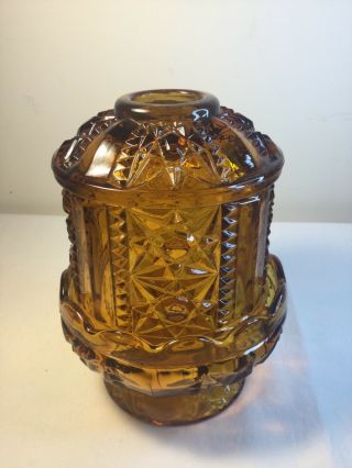 Vintage Amber Glass Fairy Lamp Stars And Bars Candle Holder,  Indiana Glass Co.