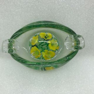 St Clair Vintage Controlled Bubble Trumpet Flower Art Glass Ashtray Paperweight