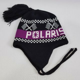 Polaris Toque Vintage Winter Hat Purple Black 1980s Touque Snowmobile Knit Cap