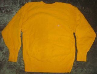 Vtg 90s Champion Reverse Weave Yellow Crew Neck Sweatshirt Medium Usa Blank