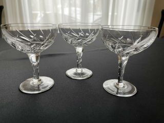Three (3) Stuart England Cut Crystal Wine Champagne Sherbet Glasses 4 5/8 "