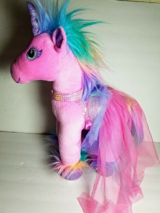 Build A Bear Pink Rainbow Sparkle Unicorn Horse Glitter Horn Hoove Sequins Dress