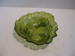 Indiana Glass Loganberry Raised Berries & Leaves Green Candy Dish Bowl