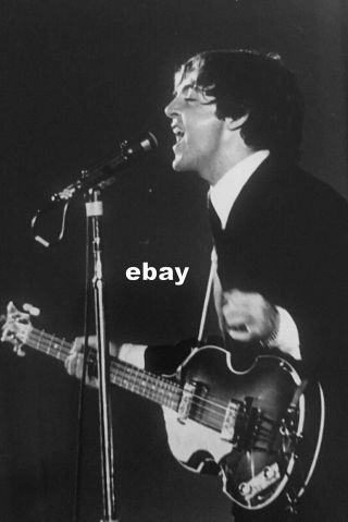 Paul Mccartney 1965 Hofner Bass Screaming Into Mic In Paris France Beatles Photo