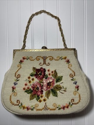 Antique Gold Frame Floral Vintage Custom Made By Kurt Chambre 1950 - 60s Purse