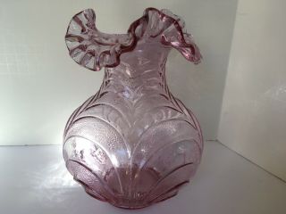 Fenton Pink Ruffled Vase With Sticker