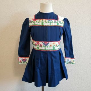 Vintage Dorissa Of Miami The Young Set Embroidered Navy Blue Pleated Dress 4