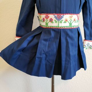 Vintage Dorissa Of Miami The Young Set Embroidered Navy Blue Pleated Dress 4 3