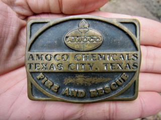 Vtg Amoco Belt Buckle 1980 Oilfield Bp Texas City Fire Gas Oil Anacortes Rare Vg