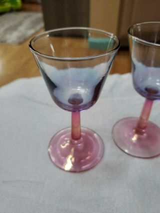 3 Vintage Pink Stemmed Wine Glasses - 5 1/2 