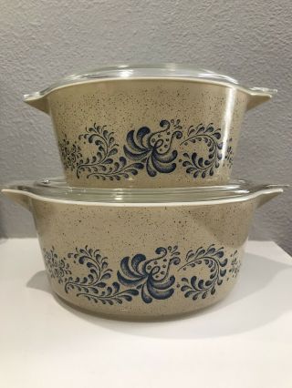 Vintage Pyrex Homestead Casserole Dish With Clear Lids Large And Medium Sizes