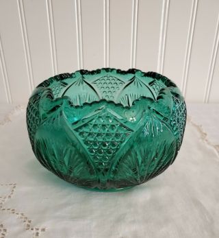 Vtg Fenton Rose Bowl Vase In Spruce Green,  Teal Color,  Regency Pattern 6.  25 " X 4 "