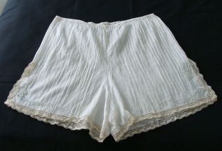 Antique Vintage Cotton Tap Pants Bloomers Lace Trim & Embroidery