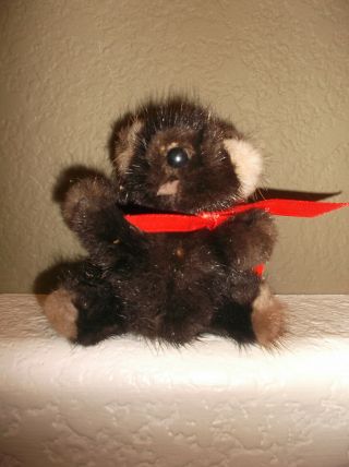1982 Rare Bear Natural Mink Fur Dark Brown Plush Stuffed 4” Teddy Bear