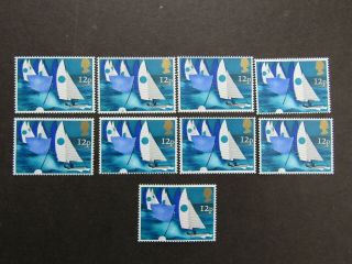 Great Britain - 1975 Sailing 12p - Missing Pink Variety X 9 Fine Mnh Examples