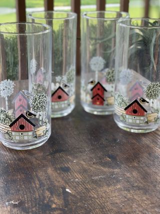 Vintage Corelle Coordinates Garden Home 4 Glasses - Birdhouse Ivy 5 3/4inch