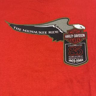 Vtg 1988 Harley Davidson T - Shirt 85 Year Anniversary Milwaukee Ride Size L Rare
