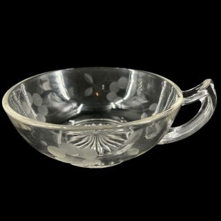 Vintage Clear Crystal Large Coffee Tea Mug Cup Cream Soup Bowl Etched Flowers