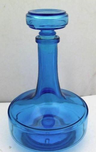 Vintage Mid Century Genie Bottle Decanter Blue With Stopper 8”x 5 " Belgium Ex