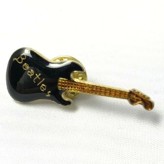 Vintage The Beatles Electric Guitar Lapel Pin Hat Tack Broach Black Enamel Rare