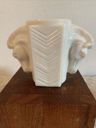 Art Deco Macbeth Evans Trojan Horse Double Head Cup Vase Chevron Milk Glass