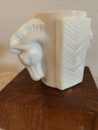 Art Deco Macbeth Evans Trojan Horse Double Head Cup Vase Chevron Milk Glass 2