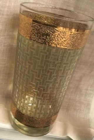 Continental Can Co Embossed Green Gold Highball Tumbler 12oz Basket Weave Mcm