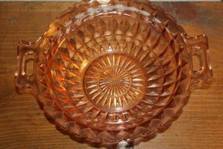 Vintage Pink Cubist Diamond Depression Glass 10.  5 " Bowl W/ Handles