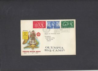 1957 Scouts Jubilee Rover Moot Fdc Sutton Coldfield Slogan,  Olympia H.  Q.  Camp