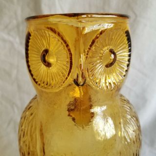 Vintage Amber Owl Glass Pitcher With Applied Handle Barware Decor A4