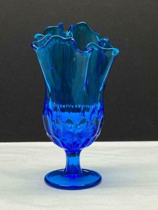 Gorgeous Mcm Colonial Blue 8 - 3/4 " Swung Vase Thumbprint Vintage Fenton