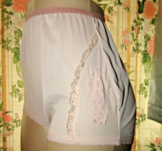 Custom Sissy Pink Sheer Nylon Lace Gusset Granny Panties 7