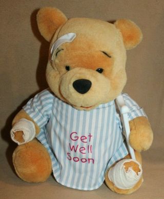 Disney “get Well Soon” Winnie Thee Pooh Plush Bandage/crutch/hospital Gown 12 "