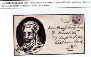 Hand Illustrated Front 1d Lilac London 1884 Portrait Of An Indian Mahdi
