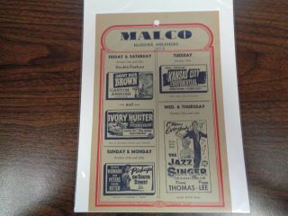 Malco Theatre Vintage Movie Ad Mcghee Arkansas Canyon Ambush/the Jazz Singer