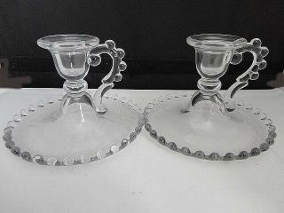 Pair Vintage Imperial Glass Co.  Candlewick Candle Holders 3.  5 " Tall X 5.  5 " Wide