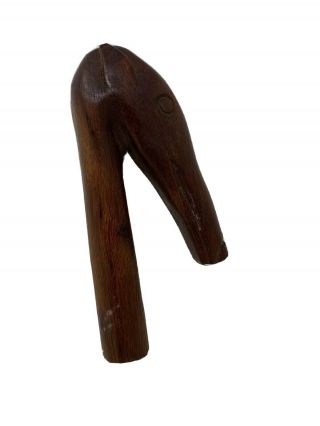 Vtg Hand Carved Wood Folk Art Umbrella Cane Walking Stick Handle Horse ?