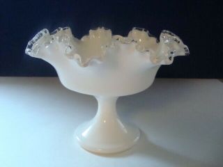 Vintage Fenton Silver Crest Milk Glass Ruffled Pedestal Centerpiece Dish