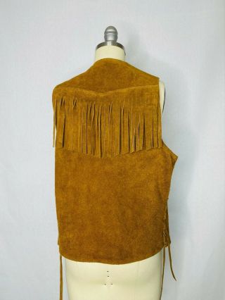 Vintage 70s Fringe Suede Leather Fringe Vest Size M Medium Brown Hippy Boho 2