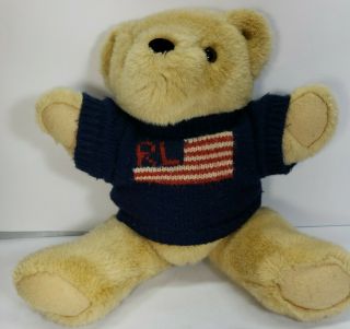 Vintage Ralph Lauren Teddy Bear Plush Usa Flag Sweater Rl 1996 16 " Stuffed