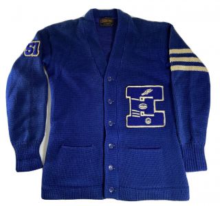 Vintage Standard Pennat Co.  High School Letterman Sweater " E " Blue Football