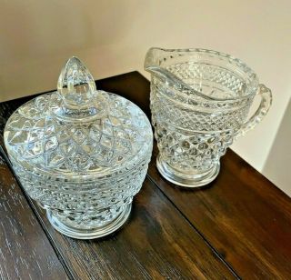 Vintage Antique Indiana Diamond Point Clear Glass Sugar And Creamer Set