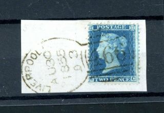 Liverpool 1855 Spoon Postmark On Piece 2d Blue Star Attached With Hinge (my 509)