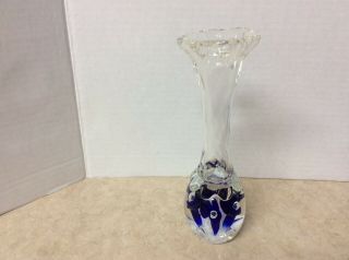 Vintage Joe Rice Glass Bud Vase Paperweight - Cobalt Blue Flowers 7 1/2”