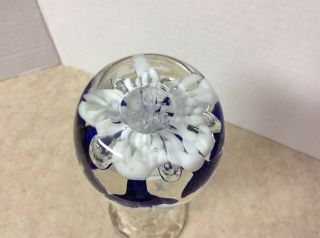 Vintage Joe Rice Glass Bud Vase Paperweight - Cobalt Blue Flowers 7 1/2” 2