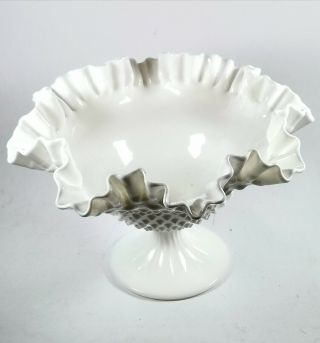 Vintage Milk Glass Ruffled Pedestal Candy Dish