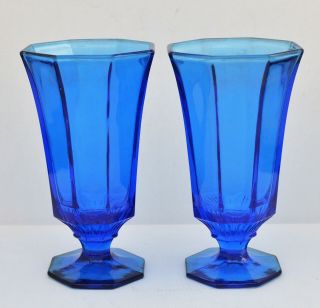 Vintage Cobalt Blue Octogonal Wine / Water Glass Goblets