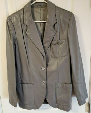 Vintage Etienne Aigner Leather Jacket Women Sz 12 Gray Blazer